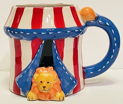 Pier 1 Imports Circus Tent Lion Elephant peak a boo Coffee Mug 3D Cartoon Style.-image