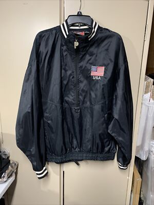Vintage Pro Player USA Half Zip Up Wind Breaker Black Large-image
