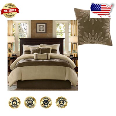 Transitional California King Comforter Set - Cozy Faux Suede & Striped Accents-image