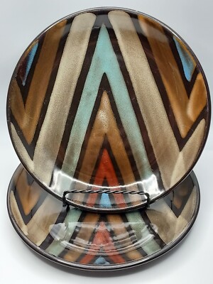 🔥 2 Pier 1 Imports ZIG ZAG 8 ¼” Salad Dessert Plate Stoneware Plates-image