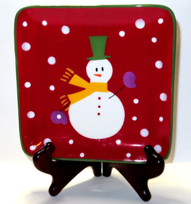 Pier 1 Imports Christmas Snowball Hand Painted Dolomite Holiday Plate 6