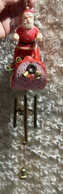 Vintage Christmas Santa Wind Chimes Hong King Sleigh Ornament Red-image