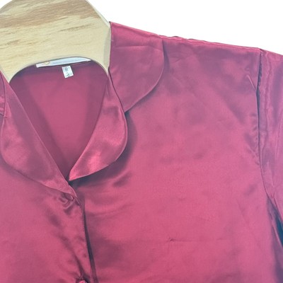 Golden Dragon Satin Sleep Shirt Button Down 3/4 Sleeve 100% Pure Silk Cozy Large-image