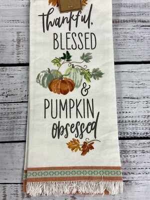 DII Fall Autumn Pumpkin Fringe 18 X 28 Cotton Kitchen Tea Towel-image