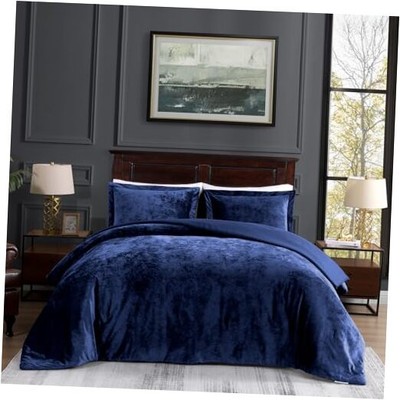  Crushed Velvet Comforter Bedding Set, Navy Blue Luxury Queen Royal Blue-image