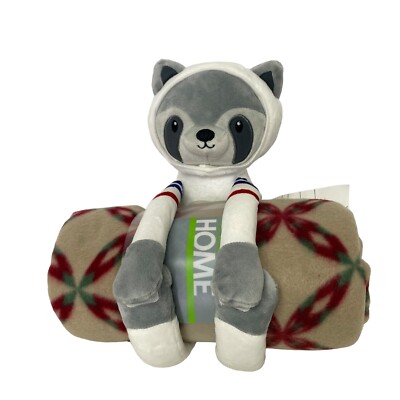 HSN Warm & Cozy Gray Raccoon Plush Astronaut Stuffed Animal & Throw Blanket lot-image