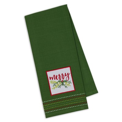 Design Imports Christmas Merry Embroidered Kitchen Dish Hand Towel, Green-image