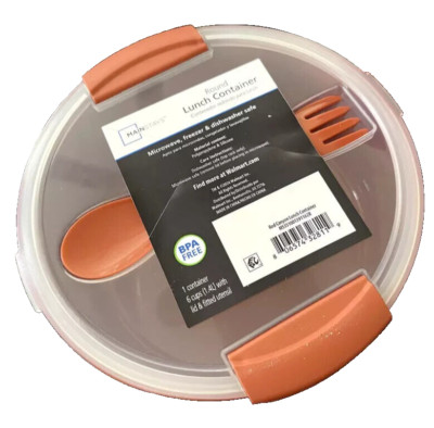 Mainstays Round Lunch Container Red Canyon W/Lid & Fitted Utensil - 6 Cup Cap.-image