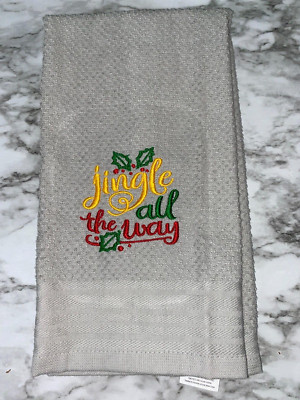 Embroidered Gray Kitchen Hand Towel Christmas Theme Jingle All the Way BS2946-image