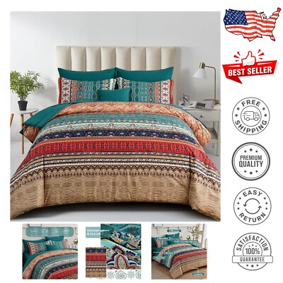 Luxurious 8-Piece Green & Brown California King Boho Bedding Set - All Seasons-image