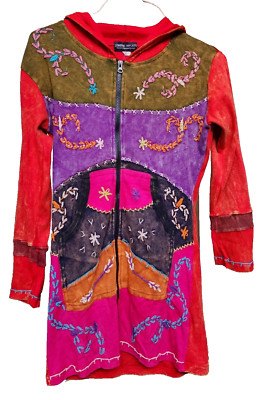 Embroidered Jacket Nepal Size Small Lumbini Imports Hippie Boho Gypsy NEW Hood-image
