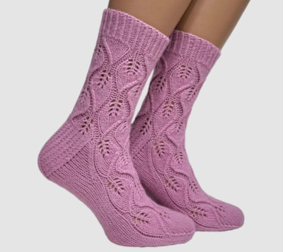 Handmade socks Womens cozy socks Pink socks Wool knitted socks Soft socks-image