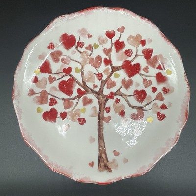 Pier 1 Imports Valentine’s Heart Tree Salad Plate Scalloped Ironstone 9 inch-image
