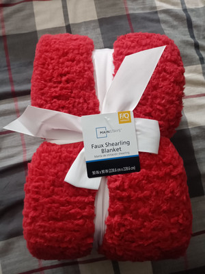 Mainstays Faux Shearling Blanket, Dk. Red, Full/Queen 90