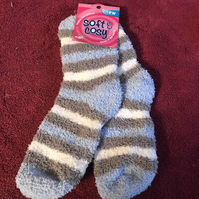 Soft & Cosy Socks NEW Blue/White/Gray Polyester/Elastane-image