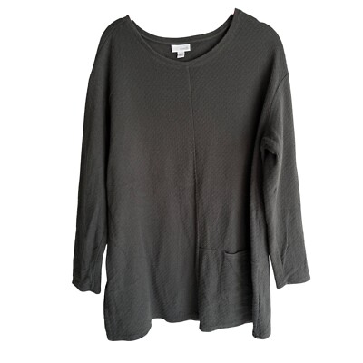 PURE JILL Charcoal Gray Quilted Cozy Casual Ladies Long Sleeve Pullover, L-image