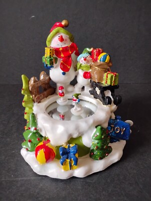 Vintage Magnetic Ice Skating Snowman Music Box Jingle Bells Christmas Winter 90s-image