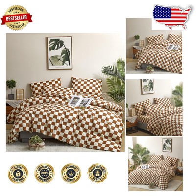 Beautiful Camel Grid Comforter Set King - Soft, Breathable Cotton Bedding-image