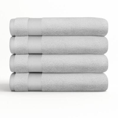 Becky Cameron Bath Towel Set 4-Piece Ultra Soft Cotton Dobby Border Light Gray-image
