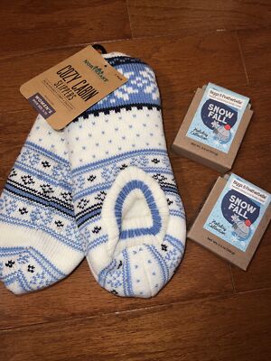 Northeast Outfitters Women's Cozy Cabin Slippers Size 5 - 10 Blue & White +BONUS-image
