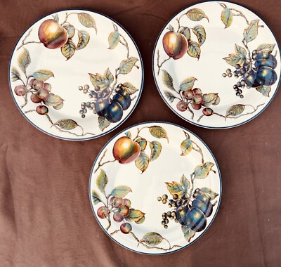 Set Of 3 Pier 1 Fruit England Angleterre 10” Dinner Plates-image