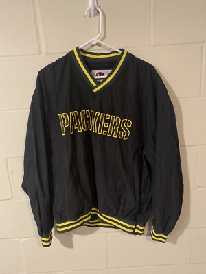 Vintage Green Bay Packers NFL Football Size  Large Wind Breaker Pullover Jacket-image