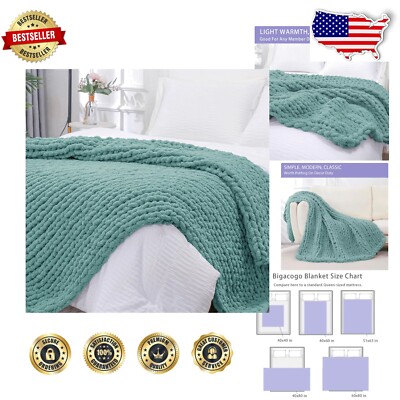 Gorgeously Crafted 51x63 Chunky Knit Throw Blanket - Cozy Chenille in Light Teal-image
