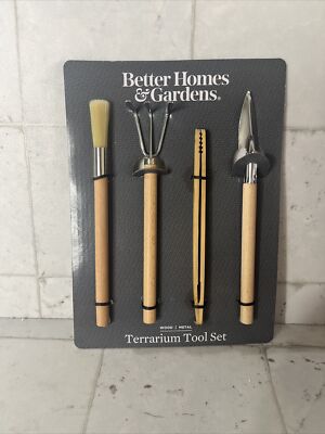 Better Homes & Gardens Terrarium Tool Set Wood Metal Rake Shovel Brush Tweezers-image
