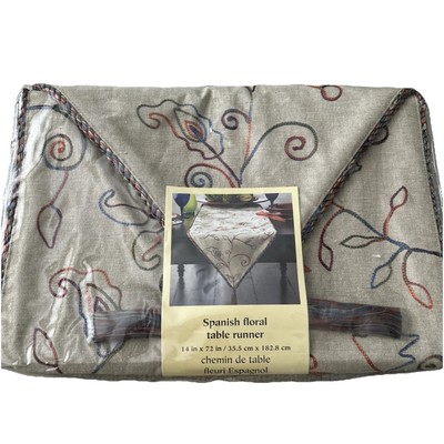 Pier 1 Imports Spanish Floral Table Runner 14'' X 72 New In Package 100% Cotton-image