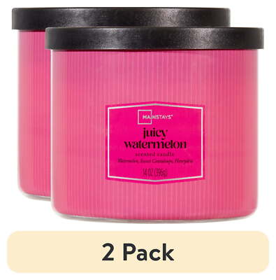 (2 Pack)  3-Wick Textured Wrapped Juicy Watermelon Scented Candle, 14 Oz-image