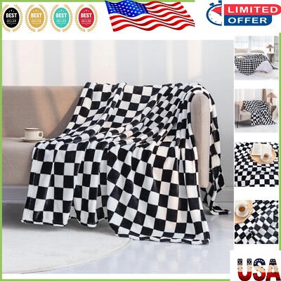 Soft and Lightweight Checkerboard Grid Throw Blanket - Cozy for Couch & Bed-image