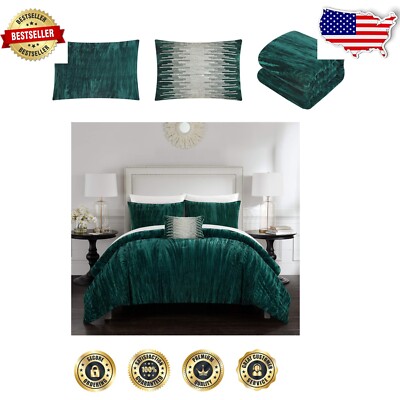 Elegant King Size Crushed Velvet Comforter Set with Decorative Pillow Shams-image