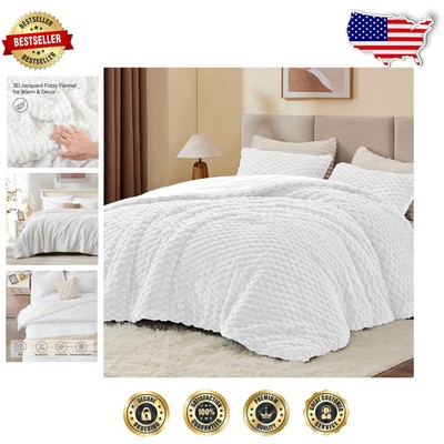 Cozy Twin Size Comforter Set in White - Fluffy Polyester with Jacquard Design-image