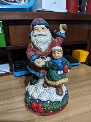 Vintage Porcelain Bisque Wind Up Musical Santa & Child-image
