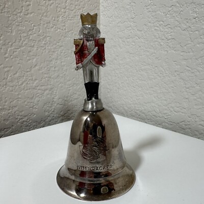 Vintage Nutcracker Wind Up Musical Bell Silver Plated w/ Box - Kirk Stieff-image