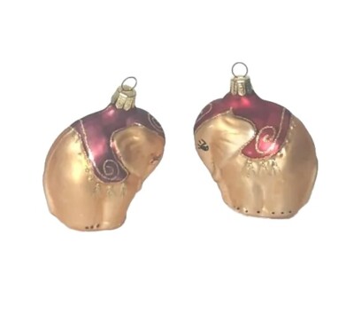 Elephant Ornament Set Blown Glass Circus Animal Pier 1 Import Gold Sparkling -image