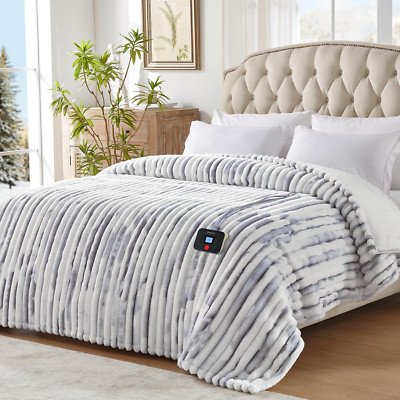 Electric Blanket Full Size, Super Cozy Luxury Faux Fur & Sherpa Heated Blanket w-image