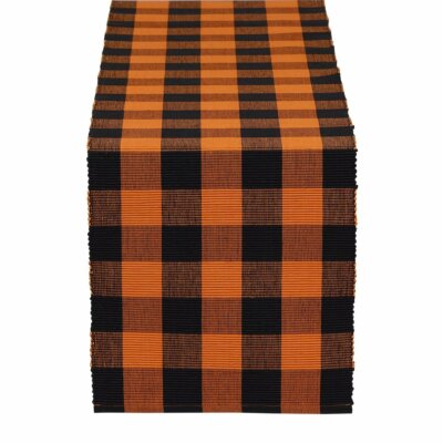 DII  Pumpkin Orange & Black Plaid Table Runner ~~ Halloween Must-Have-image