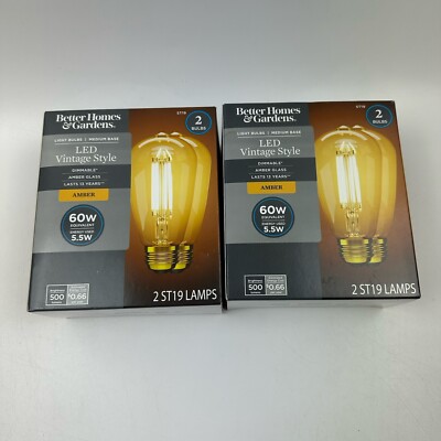 (2) BETTER HOMES & GARDEN LED Vintage Style Light Bulb, Irregular G40 60W Amber-image