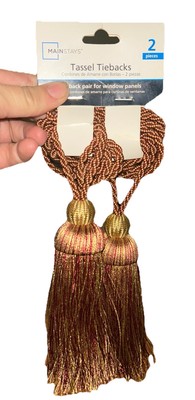 Mainstays Tassel Drapery Tie-Backs, 2-Pack Gold And Wine-image