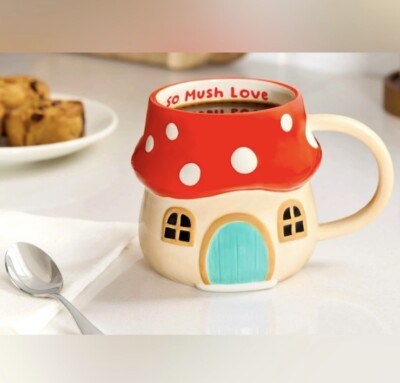 New 17 oz Valentines Day Red & Beige Mushroom Earthenware Mug - Great Gift-image