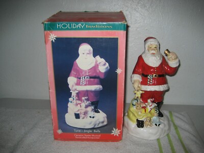 Vintage Ceramic wind-up musical jingle bells santa Holiday Traditions-image
