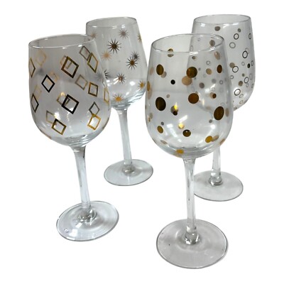 Pier 1 imports stem wine glasses set of four clear with gold design Polka Dot-image