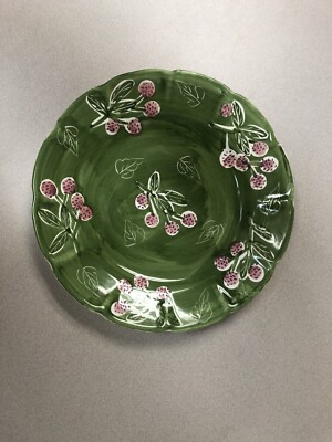 VTG Pier 1 platter, 12”, green with berries design, Made In Mexico-image
