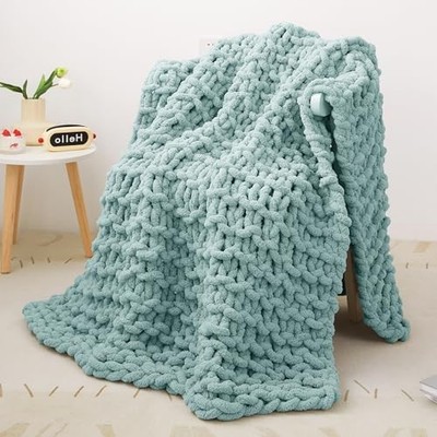 Knit Blanket Cream Soft Washable Chenille Throw Blanket Cozy 50