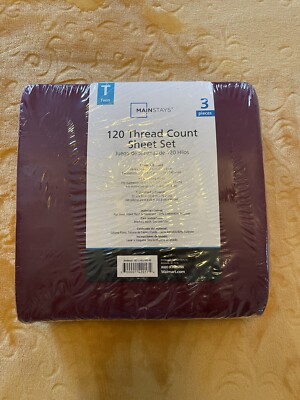 NOS Twin 120 Thread Count Sheet BORDEAUX Wine Color 60% Cotton Rich Blend 3 Piec-image