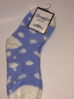 New Womens Snugadoo Too Super Soft Cozy Socks Blue White Polka Dot Tread-image