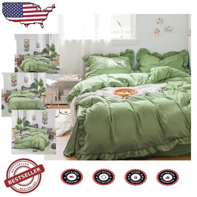 Sage Green Ruffle Comforter Set - Full Size Boho Bedding for Cozy Elegance-image
