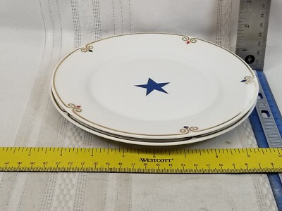 2 Pier 1 Celebration Accent 7 1/2 Inch Salad Dessert Plates With Star Blue Green-image