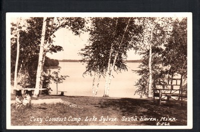 1936 SOUTH HAVEN, MN * COZY COMFORT CAMP ~ LAKE SYLVIA * POSTED VINTAGE RPPC -image